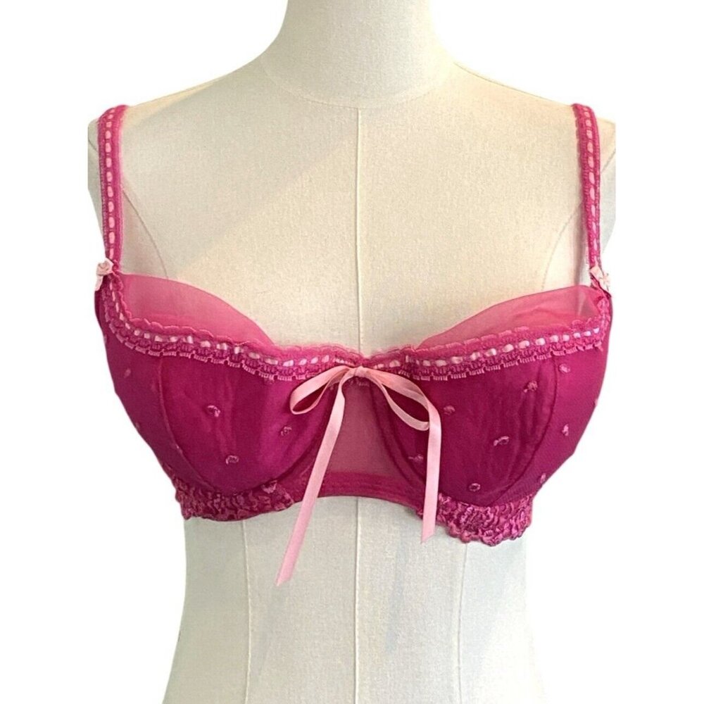Victoria's Secret Balconette Barbie Pink Lace and Chiffon Ribbon Bra Size 36C - Picture 1 of 6